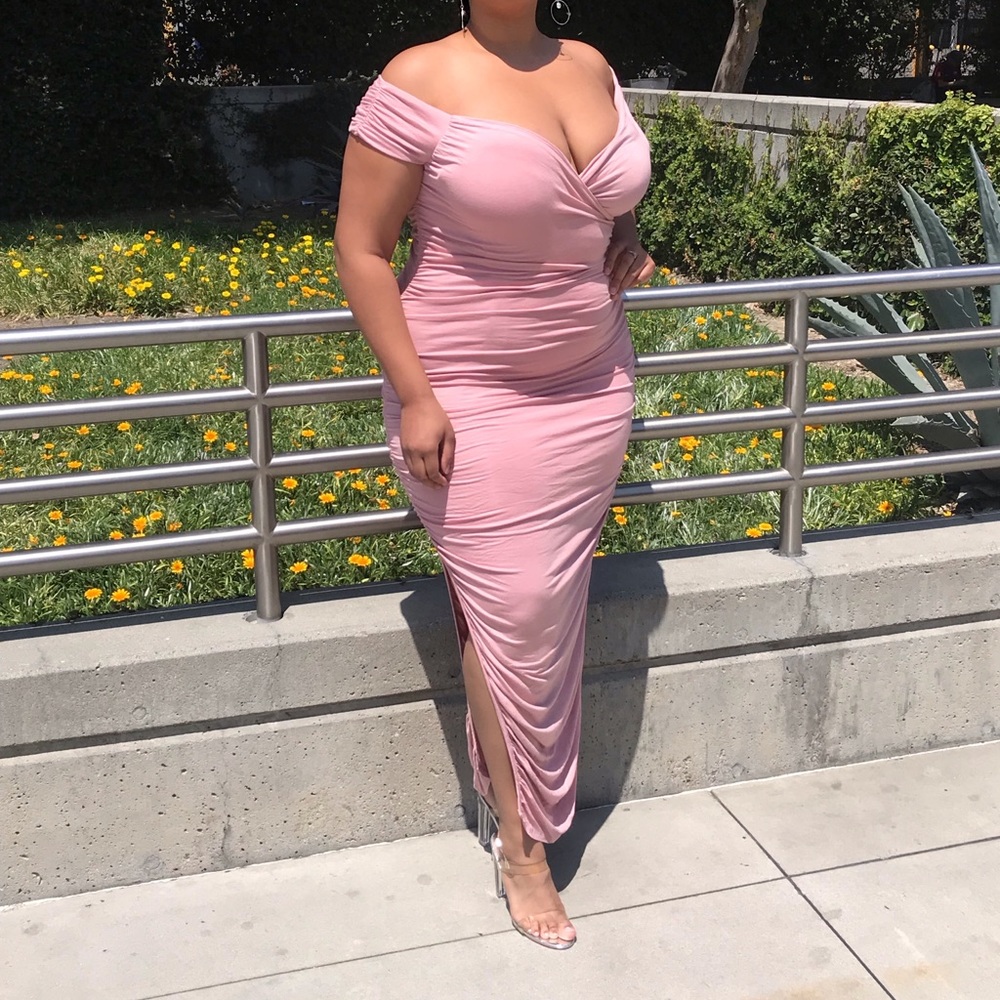 Pink Runched Maxi Dress